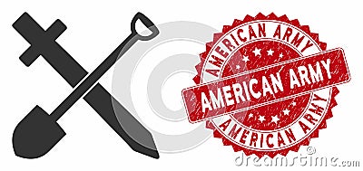 Sword and Shovel Icon with Scratched American Army Seal Stock Photo