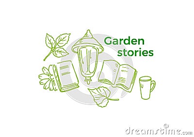 Vector symbol. Books in garden. Relax day. Literarure story Vector Illustration