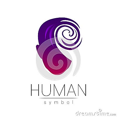 Vector symbol of human head. Person face. Red violet color isolated on white. Concept sign for business, science Vector Illustration