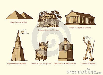 Vector symbols of The Seven Wonders of Ancient WORLD Vector Illustration