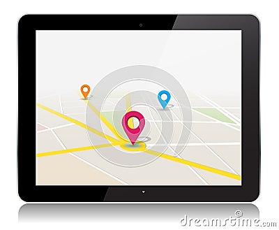 Vector Tablet Map Location App Vector Illustration
