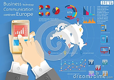 Tablet Technology Business Communication across world modern Idea and Concept Vector illustration Infographic template with Magnif Vector Illustration