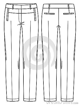 woman pants with pockets and belt technical drawing Vector Illustration