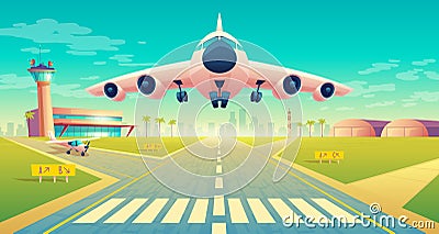 Vector takeoff of plane on landing strip Vector Illustration