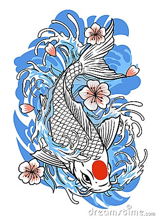 Tattoo design of koi fish in vintage style Vector Illustration