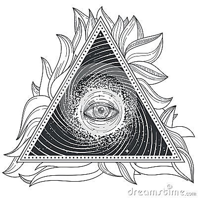 Vector tattoo illustration abstract sacred geometry with an all-seeing eye. Vector Illustration