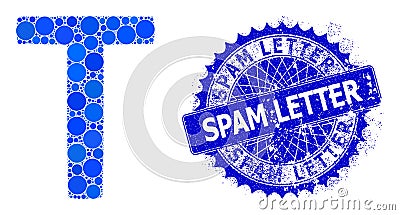 Vector Tau Greek Letter Composition of Dots and Distress Spam Letter Seal Vector Illustration