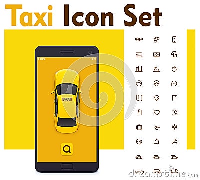 Vector taxi mobile app icon set Vector Illustration