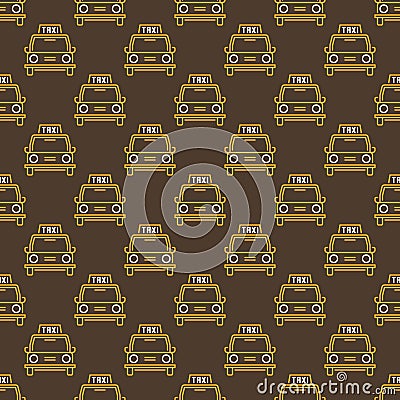 Vector Taxi retro car seamless pattern in thin line style Vector Illustration