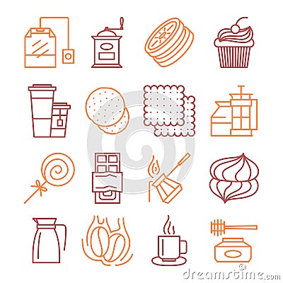 Vector tea and coffee linear icons set illustration Vector Illustration