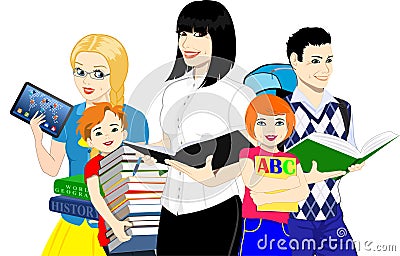 Vector Teacher and school kids and students Vector Illustration