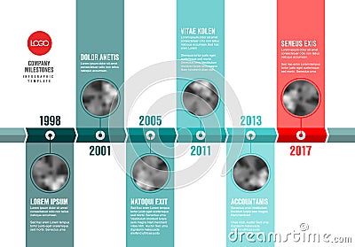 Vector teal and red Infographic Company Timeline Template Vector Illustration