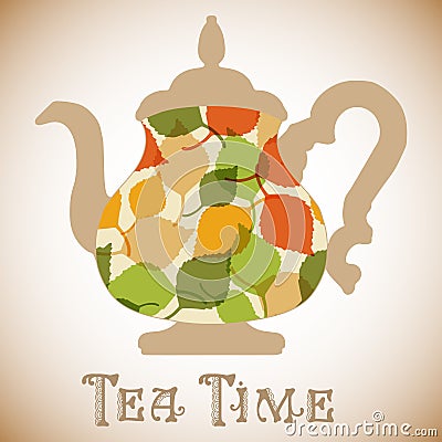 Vector teapot with leaves pattern. Tea time Vector Illustration