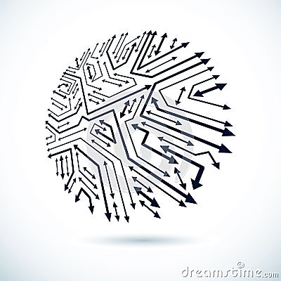 Vector technology cpu design with circular microprocessor scheme. Computer circuit board with arrows. Vector Illustration