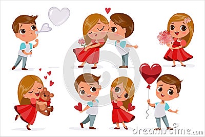Vector teen couple in love valentines day set Vector Illustration
