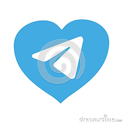 Telegram icon in heart for valentine`s day social network holiday symbol Vector Illustration