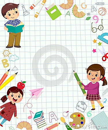 Template for advertising background in learning concept with three pupils. Back to school banners Vector Illustration