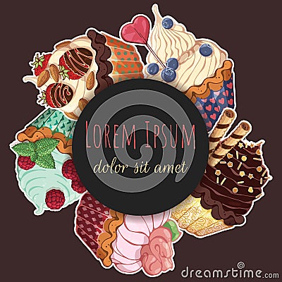 Sticker sweet baskets Vector Illustration