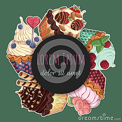 Sticker sweet baskets Vector Illustration