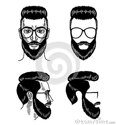 Vector template for barbershop Beard Glasses Face mustache Haircut Vector Illustration