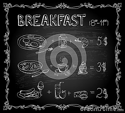 Breakfast chalkboard menu Vector Illustration