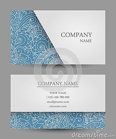 Vector template business card. Colorful doodle ornament. Vector Illustration