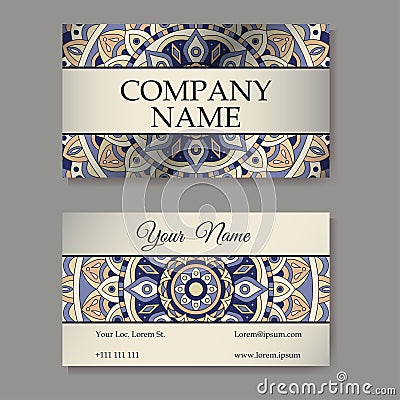 Vector template business card. Geometric background. Card or invitation collection. Islam, Arabic, Indian, ottoman motifs. Vector Illustration