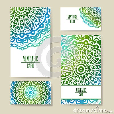 Vector template business card. Geometric background. Card or invitation collection. Islam, Arabic, ottoman motifs Vector Illustration