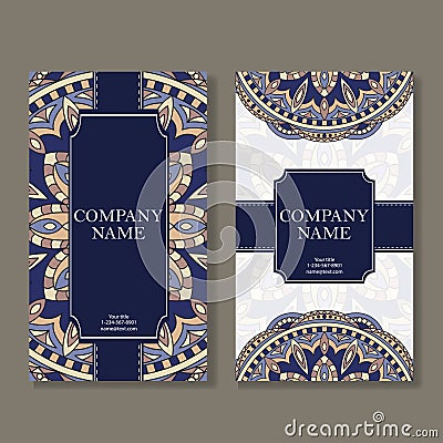 Vector template business card. Geometric background. Card or invitation collection. Islam, Indian, ottoman motifs Vector Illustration