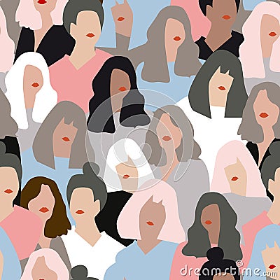 Female diverse faces, seamless pattern Vector Illustration