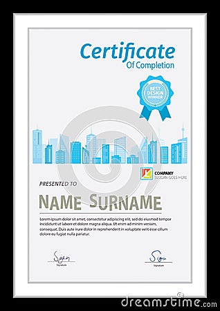 Vector template for certificate wite detial city scape. Vector Illustration