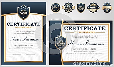 Beautiful vector blue and gold certificate template Vector Illustration