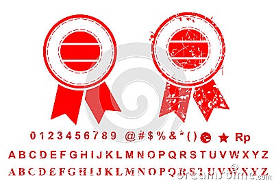 Vector Template 2 Different Style Blank Red Rust Circle with Ribbon Stamp, number, alphabet, special character and currency, Vector Illustration