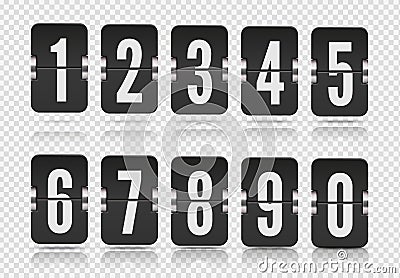 Vector template with flip scoreboard numbers and with reflections floats on different heights for black countdown timer Vector Illustration