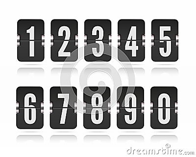 Vector template with floating flip scoreboard numbers and reflections for black countdown timer or calendar. Vector Illustration