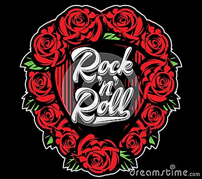 Vector template with guitar plectrum, calligraphic inscription and roses Vector Illustration