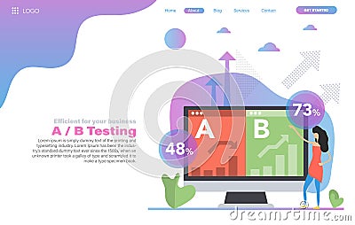 Vector web header template of A B Split Testing with woman Vector Illustration