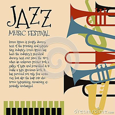 Vector template for jazz concert poster or flyer featuring orchestral instruments Vector Illustration