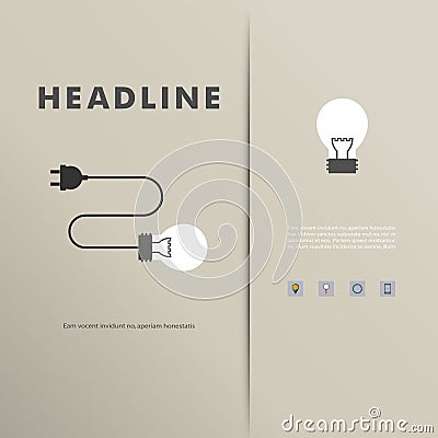 Vector template with light bulbs and wires Vector Illustration