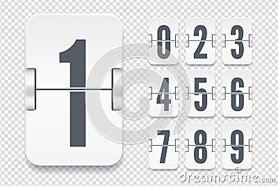 Vector template with light flip scoreboard numbers with shadows for white countdown timer or calendar Vector Illustration