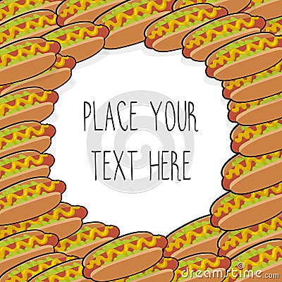 Vector template with many hot dogs for fast food business. Vector Illustration