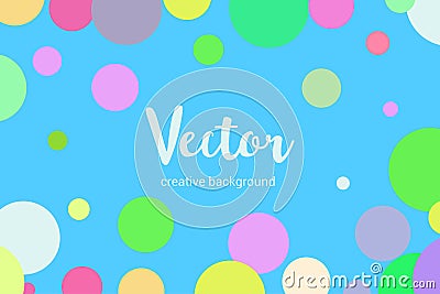 Vector banner with random, chaotic, scattered colorful circles on blue background Vector Illustration