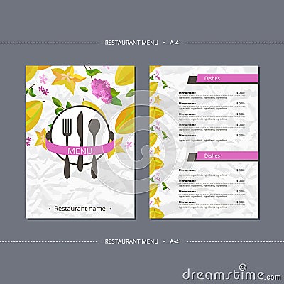 Vector template restaurant menu with carambola and flower Vector Illustration