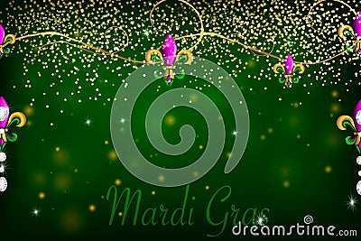 Mardi Gras holiday background with diamonds, lights Vector Illustration