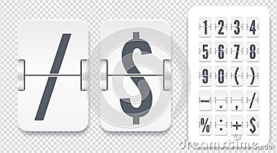 Vector template for time design. Flip scoreboard with numbers symbols and shadows for white countdown timer or alarm Vector Illustration