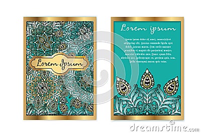 Vector template vintage luxury gift card. Floral mandala pattern background. National design Layout. Islam, Arabic Vector Illustration