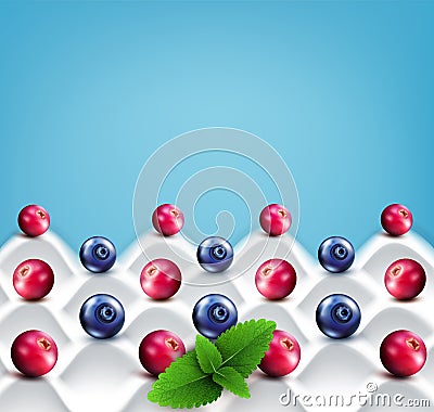 Vector template: wave yogurt with berries (cranberries, bluebe Vector Illustration