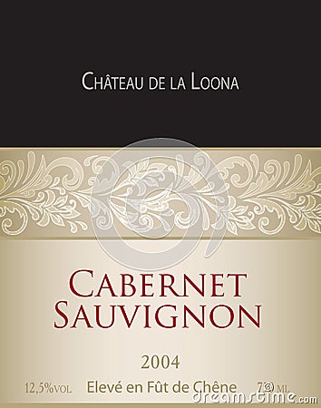 Vector template of white wine label Cabernet Sauvignon. Vector Illustration