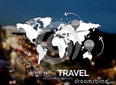 Vector template. World Map on blurred nature background. Points, travel concept. Web, mobile interface template Vector Illustration