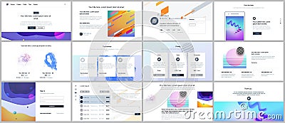 Vector templates for website design, minimal presentations, portfolio with geometric colorful patterns, gradients, fluid Vector Illustration